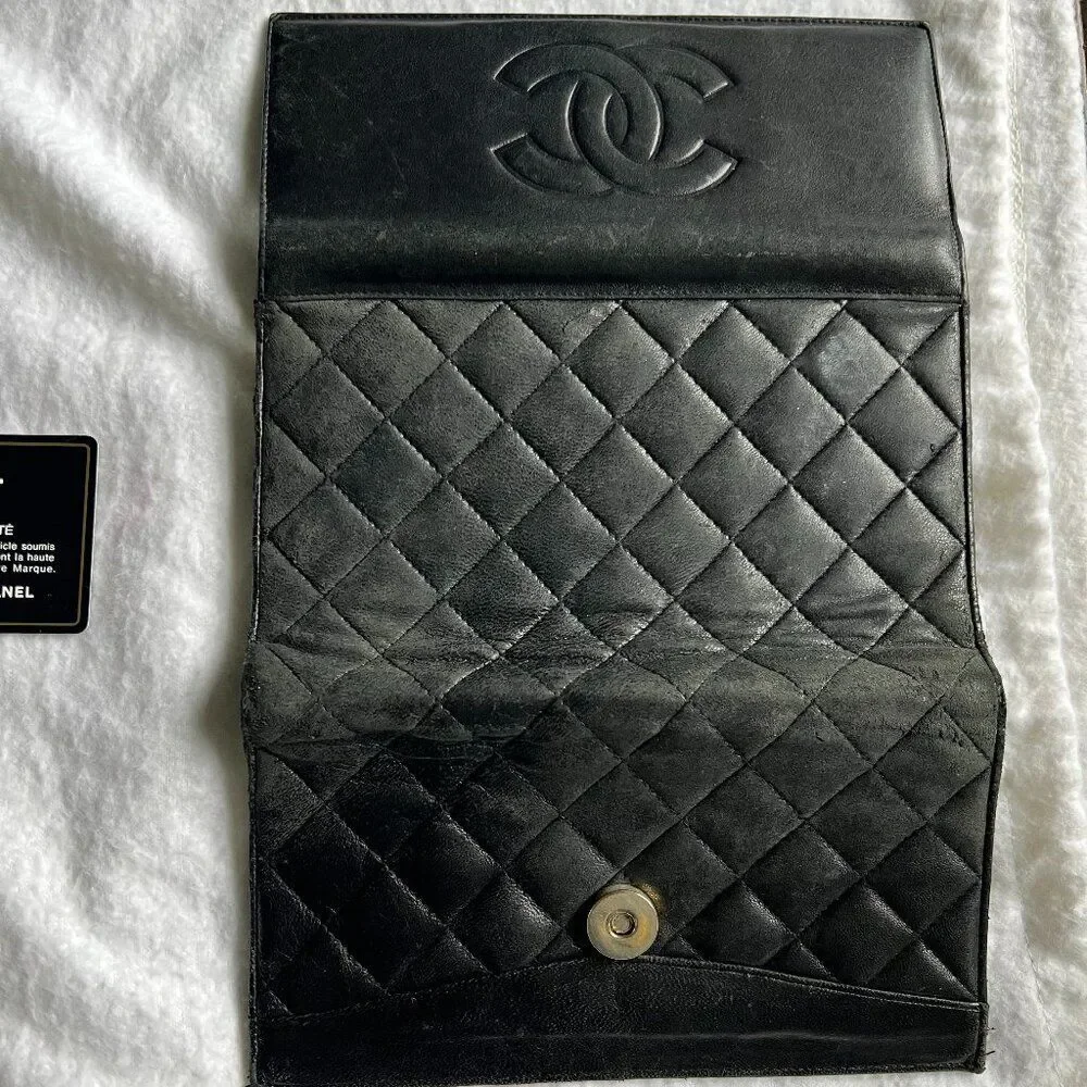 Vintage Chanel Black Quilted Lambskin Medallion Tote and CC Lambskin Flap Wallet